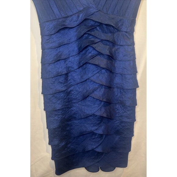 Adrianna Papell Womens Blue Layered Tiered V Neck Sheath Cocktail Dress Sz 12 - Picture 3 of 9